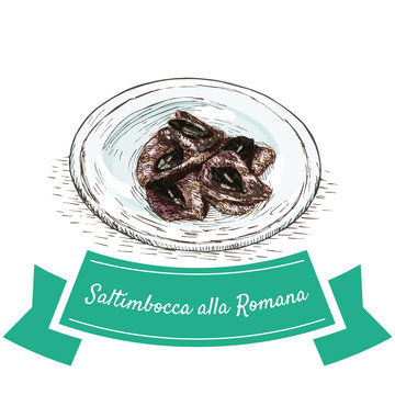 Saltimbocca alla Romana colorful illustration.