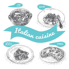 Monochrome vector illustration of Italian cuisine.