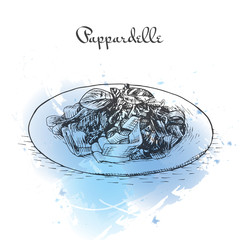 Pappardelle watercolor effect illustration.