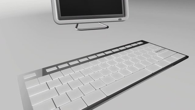 Seamless looping 3D animation of a computer keyboard with a encryption key pressed red and chrome version 