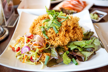 Crispy Catfish Salad Served