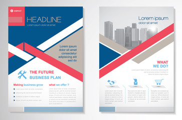 Template vector design for Brochure, Annual Report, Magazine, Poster, Corporate Presentation, Portfolio, Flyer, layout modern with red and blue color size A4, Front and back, Easy to use and edit.