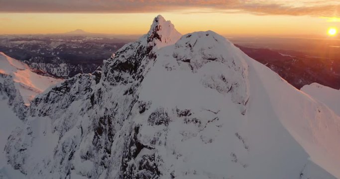 Majestic North Cascade Orange Lighting Flying Around Orange and Red Glowing Mountains Awesome Sky Inspiring Sunset Light Aerial Shot 4k