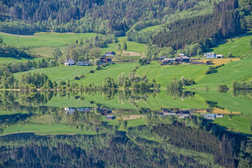 Vangsvatnet, mirror lake at Voss, Norway.