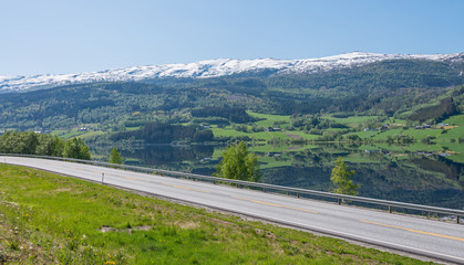 Vangsvatnet, mirror lake at Voss, Norway.