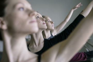 Female ballet dancers exercising