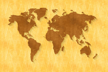 Vintage world map with waffle background