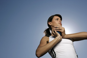 Woman making shotput