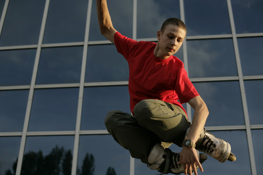 Inline skater jumping