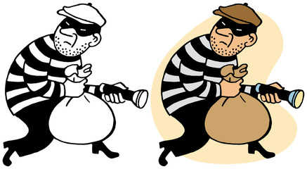 A burglar sneaking off with stolen loot - obrazy, fototapety, plakaty