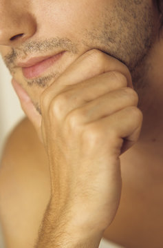Man resting his Chin with one Hand - Three-Day Beard - Masculinity