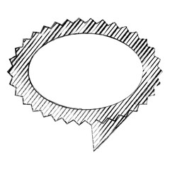 monochrome sketch of oval speech with sawtooth contour with stripes vector illustration