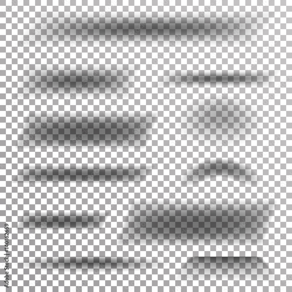 Poster transparent soft shadow vector. set element with soft edges isolated on checkered background. smooth
