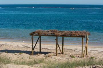 Fototapeta premium View of Port Gregory with the wood supports a small fishing industry. Located near the mouth of Hutt River