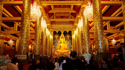 Fototapeta na wymiar Phra Phuttha Chinnarat Buddha Image at Wat Phra Si Rattana Mahathat Temple in Phitsanulok, Thailand