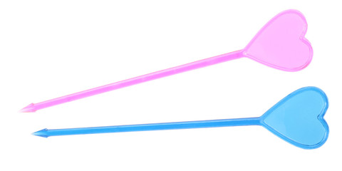 Two colorful heart shaped party picks