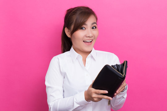 Happy woman with wallet