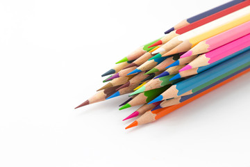 Fototapeta premium Multiple colours wooden pencil on white background