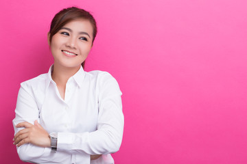 Happy woman on isolated background