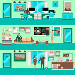 Vector modern office workspace set in flat style