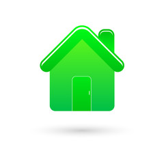 Green home vector icon with shadow on white