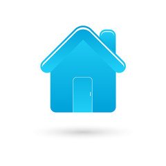 Blue home vector icon with shadow on white