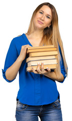 young girl with book isolated on a white background