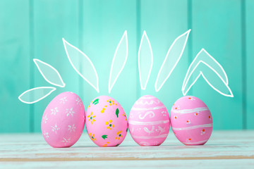 Easter eggs on wooden background