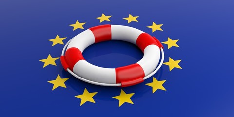Life buoy on European Union flag. 3d illustration