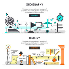 Vector set of modern thin line history and geography banners