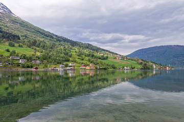 Fototapeta na wymiar Innvikfjorden at Olden town, Norway.