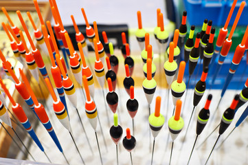 Fishing float bobbers in sport shop
