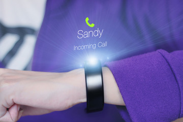 Incoming call icon on smart wristband.