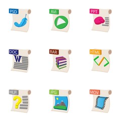 Documents icons set, cartoon style
