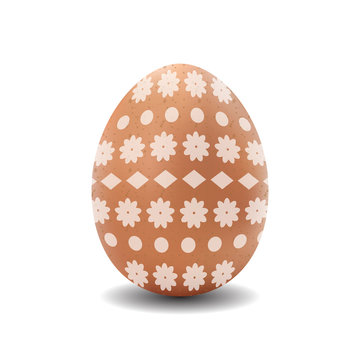3d isolated vector realistic brown easter egg with pattern on white background