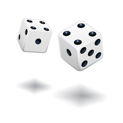 Dice gambling template. White cubes on white background. Vector illustration.