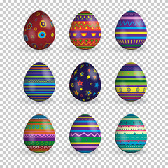 Vector set of realistic easter eggs isolated on transparent background.