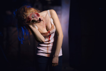 Zombie girl. Girl with a broken face.