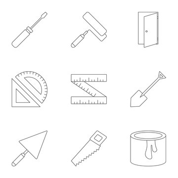 Repair icons set, outline style
