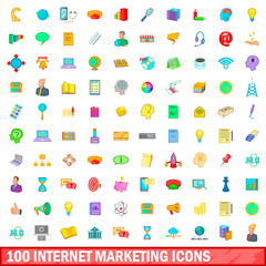 100 internet marketing icons set, cartoon style