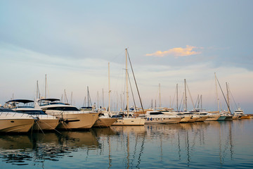 Fototapeta premium A beautiful view of the sea. Sea coast. Port with a large number of ships