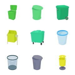 Bin icons set, cartoon style