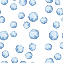 Tapeten Nahtloses hellblaues Tupfenmuster mit Aquarellflecken auf weißem Hintergrund. Handgezeichnete Abbildung. © angry_red_cat