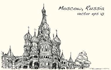 Landscape sketch, Moscow, Russia, Red square, free hand drawing illustration vector