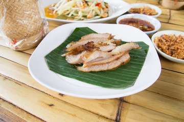 Sliced roast pork on  plate