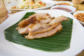 Sliced roast pork on  plate