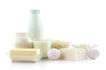 Fresh dairy products on table
