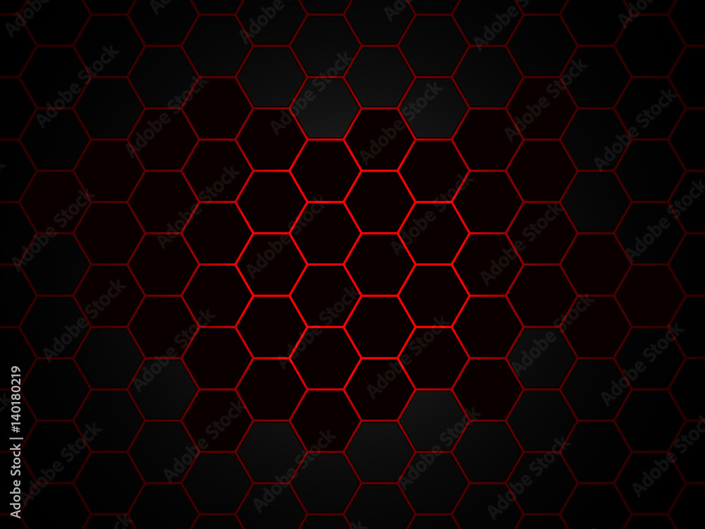 Poster abstract black and red background with hexagons. vector illustration
