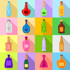 Bottles icons set, flat style