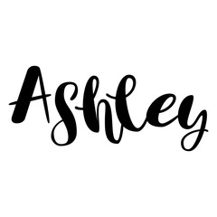 Female name - Ashley. Lettering design. Handwritten typography. Vector